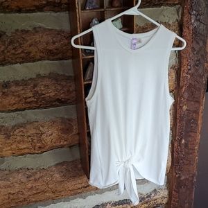 White Knit Tie Front Tank